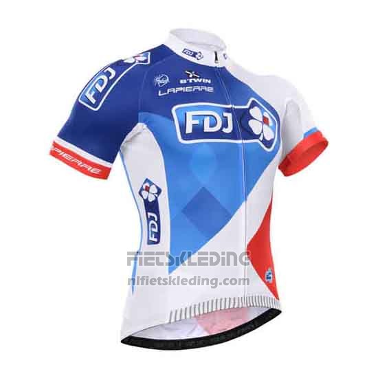 2015 Fietskleding FDJ Wit en Blauw Korte Mouwen en Koersbroek